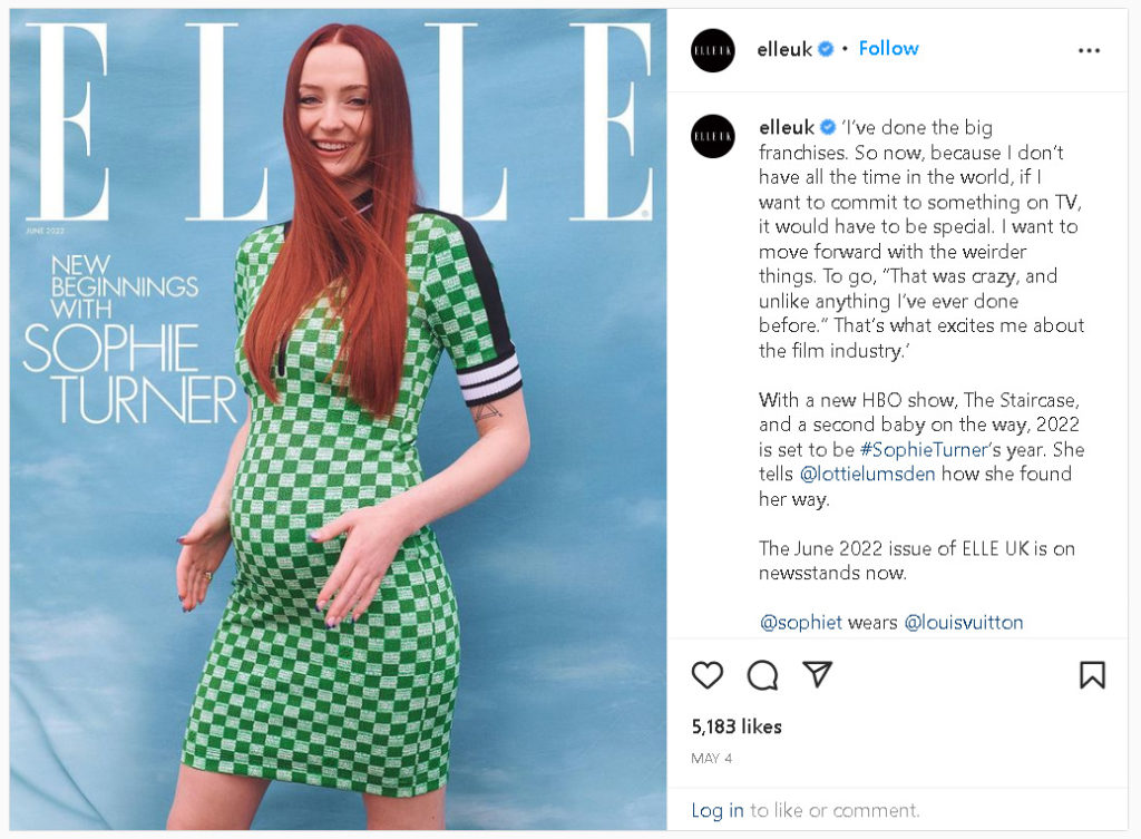 Sophie Turner Wearing Louis Vuitton in Elle April Cover